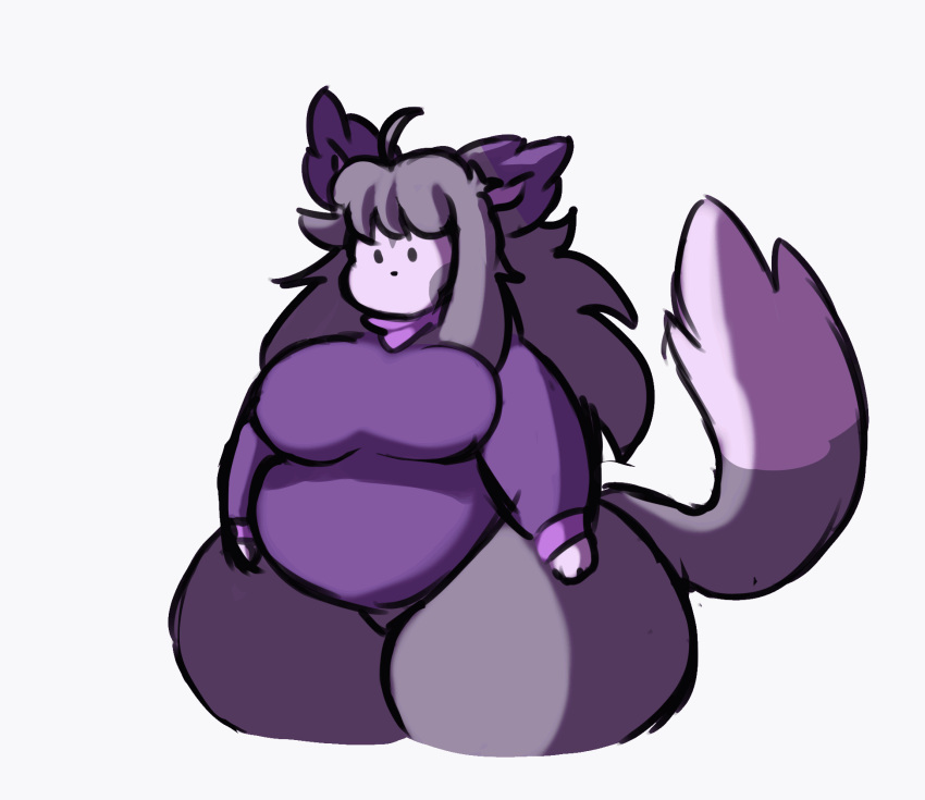 animated anthro atsuineko bangs bar_emanata belly big_breasts blush bodily_fluids bottomless breast_expansion breasts clothed clothing dipstick_tail dot_eyes ears_up emanata empty_eyes erect_tail expansion fan_character featureless_crotch felid feline female fluffy fluffy_tail flustered fur generation_4_pokemon grey_body grey_fur grey_hair hair hi_res highlights_(coloring) huge_breasts huge_hips huge_thighs hyper hyper_breasts long_hair mammal markings multicolored_body multicolored_fur nintendo noelle_(atsuineko) overweight overweight_anthro overweight_female pokemon pokemon_(species) portrait purple_body purple_clothing purple_fur purple_shirt purple_topwear purugly shirt short_playtime simple_background solo standing stylized_empty_eyes surprise sweat sweatdrop tail tail_markings tail_motion thick_thighs three-quarter_portrait three-quarter_view topwear white_background white_body white_fur worried