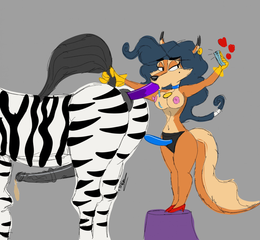 anthro carmelita_fox dildo equid equine female hi_res male male/female mammal sex_toy sly_cooper_(series) sony_corporation sony_interactive_entertainment stripes sucker_punch_productions zebra