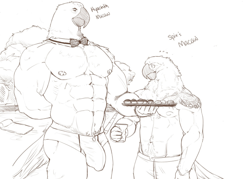2023 5_fingers abs accidentally_gay anthro anthro_on_anthro areola arm_tuft athletic athletic_anthro athletic_male avian barbell_piercing beverage biceps big_abs big_biceps big_brachioradialis big_bulge big_deltoids big_extensor_carpi big_flexor_carpi big_muscles big_obliques big_pecs big_quads big_trapezius big_triceps bird bodily_fluids bottomwear bow_tie brachioradialis brown_and_white bulge bulge_size_difference butler button_(fastener) button_speedo button_swimwear closed_frown clothed clothed_anthro clothed_male clothing collar container crotch_lines cup deltoids detailed_background digital_drawing_(artwork) digital_media_(artwork) drawstring_bottomwear drawstring_clothing drawstring_shorts drawstring_swimming_trunks drawstring_swimwear duo english_text extensor_carpi eyebrow_barbell eyebrow_piercing eyebrows eyelids facial_piercing feather_tuft feathers fingers flexor_carpi food front_view half-length_portrait hand_behind_back head_tuft hi_res holding_beverage holding_container holding_cup holding_object holding_platter huge_abs huge_biceps huge_brachioradialis huge_bulge huge_deltoids huge_extensor_carpi huge_flexor_carpi huge_muscles huge_obliques huge_pecs huge_triceps humanoid_hands hyacinth_macaw hyper_abs hyper_biceps hyper_triceps larger_anthro larger_anthro_smaller_anthro larger_anthro_smaller_male larger_male larger_male_smaller_anthro larger_male_smaller_male looking_aside looking_at_another looking_at_chest looking_at_pecs looking_away looking_down looking_down_at_another macaw male male/male male_anthro male_on_anthro manly mature_anthro mature_male midnightsultry monochrome muscle_size_difference muscular muscular_anthro muscular_arms muscular_butt muscular_legs muscular_male navel navel_piercing neck_tuft neckwear neotropical_parrot nervous nipple_barbell nipple_piercing nipples non-mammal_balls_bulge non-mammal_navel obliques outside parrot pecs piercing plant pool poolside portrait pose pubes quads serratus shorts shorts_only size_difference sketch sketch_page skimpy skimpy_speedo skimpy_swimwear small_eyes smaller_anthro smaller_male species_name spix's_macaw standing summer surprise surprised_expression sweat sweatdrop swimming_trunks_only tag_panic tail_feathers text thick_arms tight_clothing tight_speedo tight_swimwear topless topless_anthro topless_male trapezius tree triceps true_parrot tuft veiny_arms water