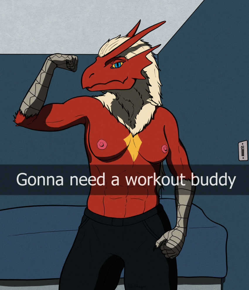 abs anthro athletic bed bedroom biceps blaziken breasts clothed clothing female flashing flexing furniture generation_3_pokemon hi_res lewd_(disambiguation) muscular nintendo nipples pokemon pokemon_(species) rebeldragon101 snapchat teasing topless topless_female