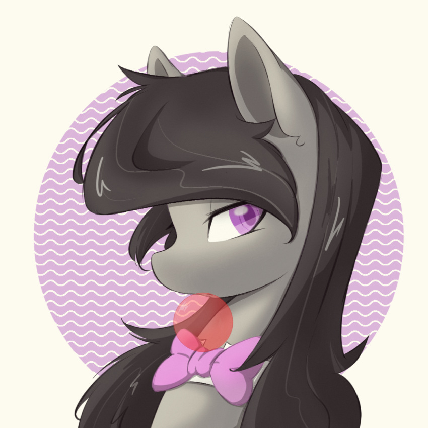 bow_tie bubble_gum bust_portrait cirtierest digital_media_(artwork) earth_pony equid equine female feral friendship_is_magic fur grey_body grey_fur grey_hair hair half-closed_eyes hasbro horse mammal my_little_pony narrowed_eyes octavia_(mlp) pony portrait purple_eyes simple_background solo white_background