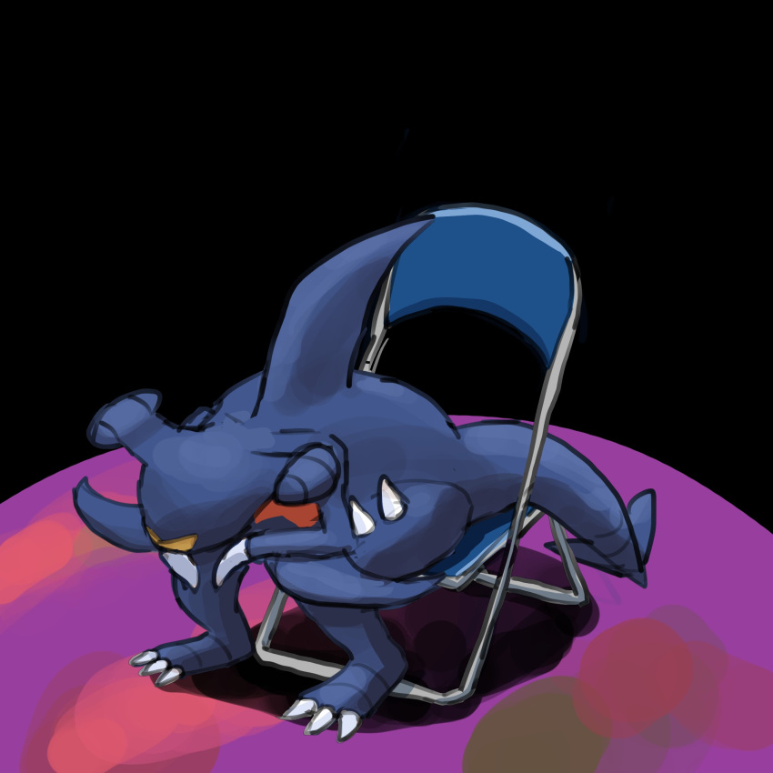 chair depressed facing_down folding_chair full_body garchomp head_down highres hunched_over meme neon_genesis_evangelion on_chair pokemon pokemon_(creature) pokemon_(game) pokemon_showdown! scene_reference shinji_in_a_chair_(meme) shuckle_(artist) sitting