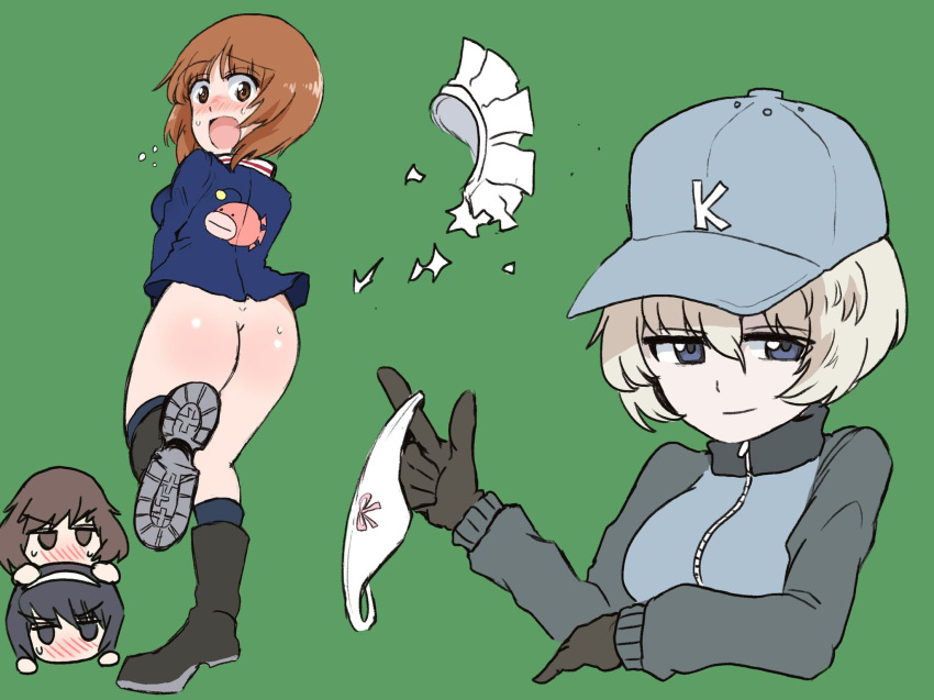 4girls akiyama_yukari anglerfish ass fish girls_und_panzer highres multiple_girls nishizumi_miho open_mouth panties reizei_mako skirt torn_clothes torn_skirt underwear wacha_otoko white_panties youko_(girls_und_panzer)