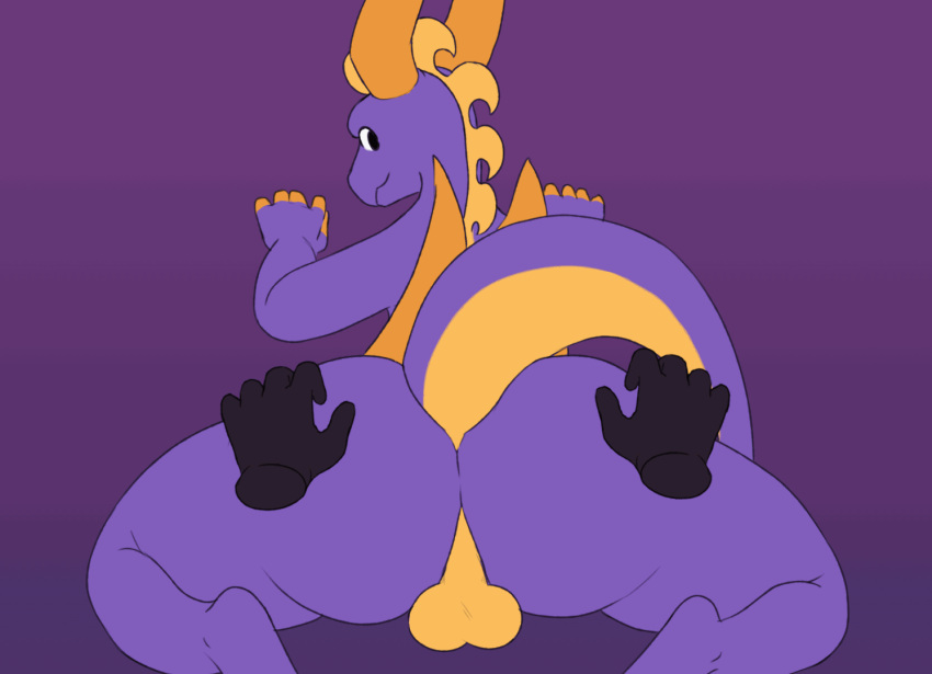 activision animated anus atherol backsack balls big_butt bouncing_butt butt butt_grab butt_squish dragon floating_hands genitals hand_on_butt horn looking_at_viewer male orange_horn orange_wings perineum purple_body sitting smile solo spread_anus spread_butt spreading spyro spyro_the_dragon squish wings yellow_balls yellow_perineum
