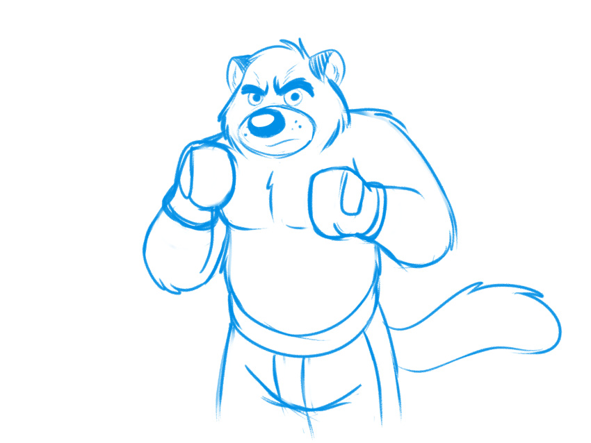 anthro biped bottomwear boxing_gloves boxing_shorts brok_the_investigator clothing domestic_cat felid feline felis graff_filsh handwear hi_res hubie360 male mammal official_art shorts simple_background sketch solo white_background