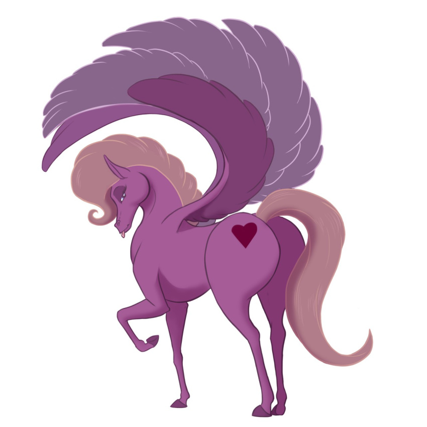 2019 big_butt butt disney equid equine female feral hercules_(1997) hi_res hooves horse lady-darkstreak looking_at_viewer mammal narrowed_eyes pain_(hercules) panic_(hercules) pegasus pink_body raised_hoof simple_background solo standing tongue tongue_out wings