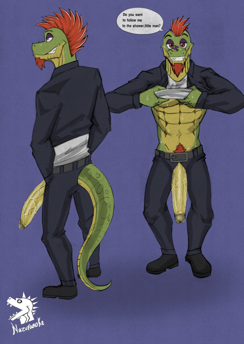abs alligator alligatorid anthro bodily_fluids crocodilian five_nights_at_freddy's five_nights_at_freddy's:_security_breach genitals hi_res male markdeth montgomery_gator_(fnaf) muscular muscular_anthro muscular_male nazuranoke penis pubes reptile scales scalie scottgames steel_wool_studios sweat vein veiny_penis