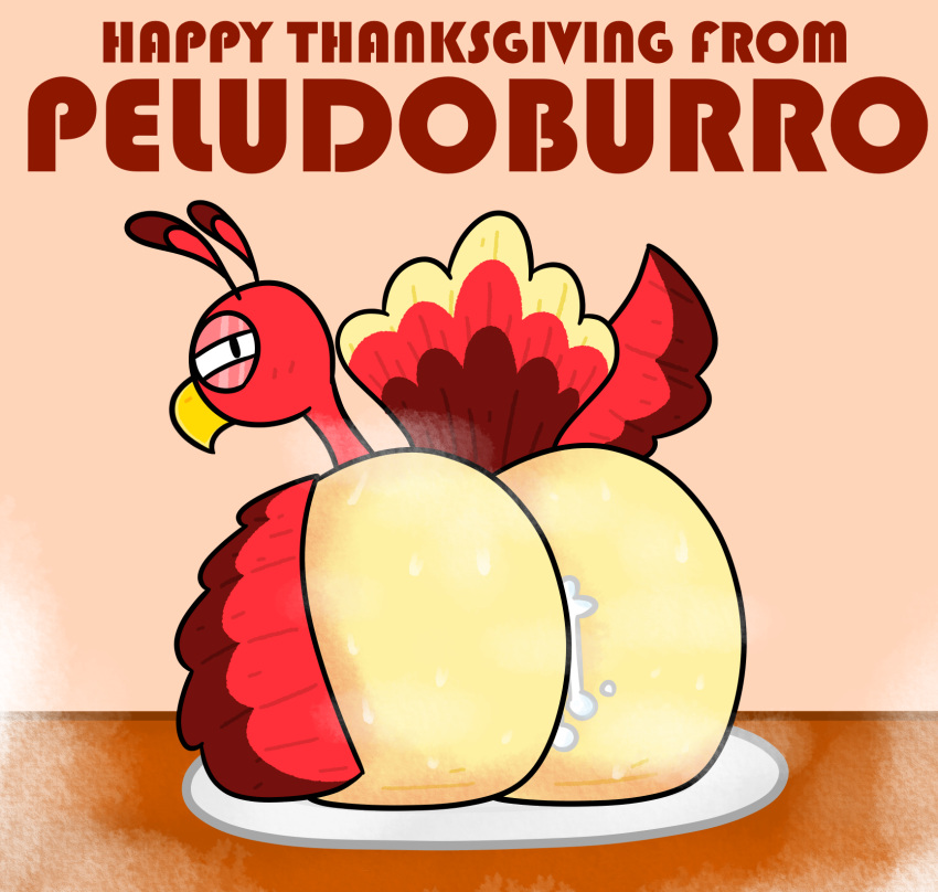 ambiguous_gender avian big_butt bird bodily_fluids butt cum cum_drip dripping english_text galliform genital_fluids hi_res holiday_message holidays huge_butt looking_at_viewer peludoburro phasianid presenting presenting_hindquarters text thanksgiving turkey twerkey