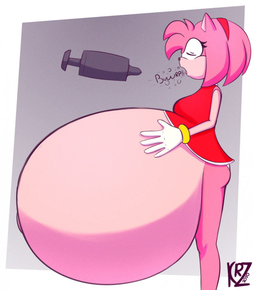 air_inflation air_pump amy_rose belly belly_inflation big_belly burping clothing dress eulipotyphlan female gloves handwear hedgehog hi_res holding_belly hyper hyper_belly inflation inflation_fetish mammal navel outie_navel panties pink_body red_clothing sega smotrilla solo sonic_the_hedgehog_(series) underwear white_clothing