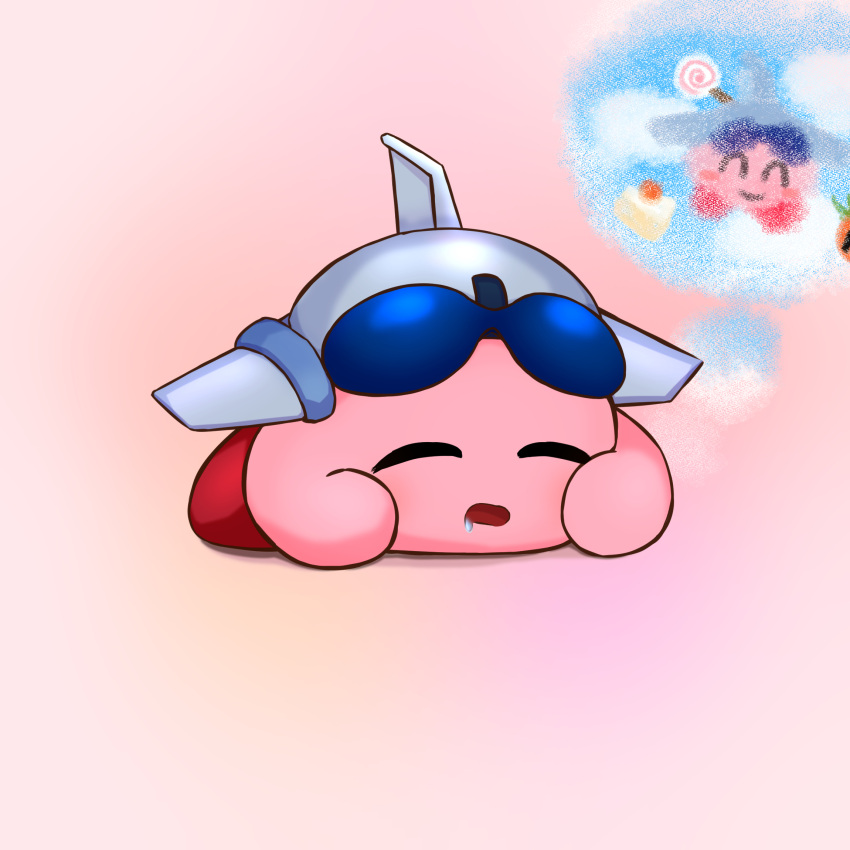 closed_eyes closed_mouth commentary_request copy_ability dreaming drooling highres jet_kirby kirby kirby_(series) open_mouth pixiv_username sleeping