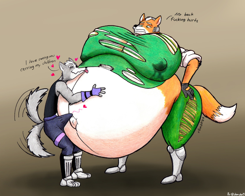 absurd_res animal_humanoid aroused belly belly_rub big_belly big_breasts bodily_fluids breast_milking breasts canid canine canis clothed clothing demyxanthony duo erection erection_under_clothing fox fox_mccloud genitals growth hands_on_belly happy hi_res huge_belly huge_breasts humanoid hyper hyper_belly hyper_breasts hyper_pregnancy lactating male male/male mammal mammal_humanoid navel nintendo penis penis_on_belly pregant pregnant pregnant_male smile star_fox swelling tagme tail torn_clothing traditional_media_(artwork) wolf wolf_o'donnell
