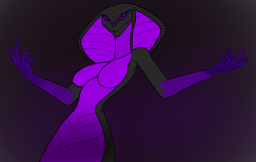 ametist anthro apode black_background black_body black_scales breasts draconcopode female hi_res jesuscheesus legless naga non-mammal_breasts purple_body purple_eyes purple_scales reptile scales scalie serpentine simple_background snake snake_hood solo tail