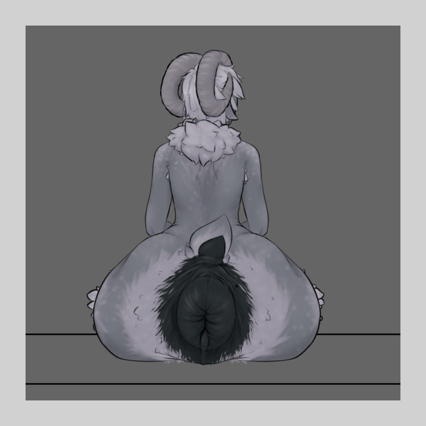 absurd_res anthro anus big_anus big_butt black_anus bovid bovid_horn butt caprine caprine_horn curved_horn darkened_anus detailed_anus dock fluffy fluffy_tail fur girly grey_body grey_fur hair hi_res horn huge_anus huge_butt hyper hyper_anus lap_lamb looking_away male mammal multicolored_body multicolored_fur neck_tuft sheep short_hair short_tail simple_background sitting solo sven_(lap_lamb) tail tuft two_tone_body two_tone_fur wide_hips wrinkles