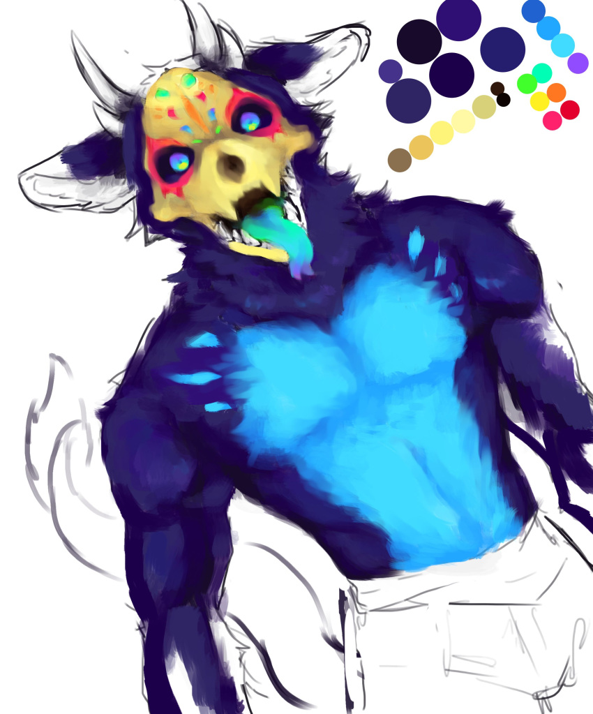 absurd_res amaverse anthro blue_body bone hi_res looking_at_viewer maana male markings mask monster natchan skull skull_head skull_mask solo spirit voodoo