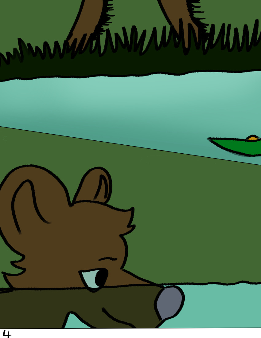 absurd_res anthro comic hi_res leaf male mammal mouse murid murine partially_submerged river rodent simple_background smile sneaky solo underwater vore water