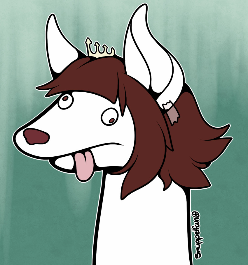 2020 anthro big_ears brown_hair crown digital_media_(artwork) fur fuyu_graycen googly_eyes hair headgear hi_res humor hybrid icon male signature smuppetfan69 sock_puppet solo tape tongue tongue_out transformation white_body white_fur