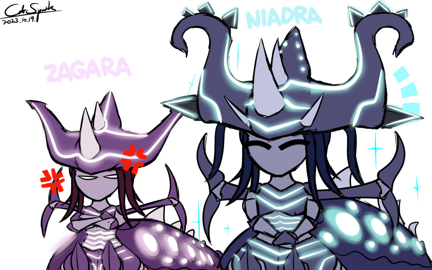 absurd_res annoyed blizzard_entertainment cdrspark duo female feral hi_res niadra_(starcraft) size_difference smile starcraft taur zagara_(starcraft) zerg zerg_queen_(starcraft)