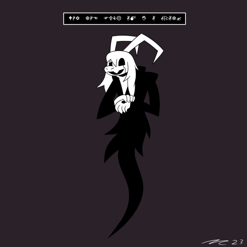 absurd_res alternate_species black_clothing boss_monster bovid caprine clothing empty_eyes floating fur ghost goat hi_res horn mac-daddy male mammal spirit text_box undertale undertale_(series) w.d_gaster white_body white_fur wingdings