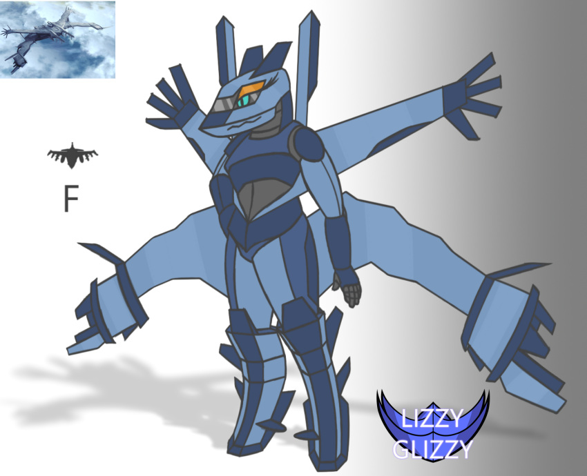 2021 aircraft airplane anthro banshee_(yukikaze) blue_body duo english_text eyelashes front_view gradient_background green_eyes hand_on_hip hi_res living_aircraft living_machine living_vehicle lizzyglizzy machine shadow simple_background text vehicle watermark yukikaze