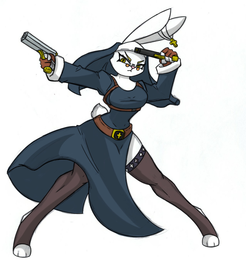 anthro big_breasts breasts fan_character female hi_res nun nun_bun_with_guns nun_outfit pace-maker small_waist solo thick_thighs wide_hips