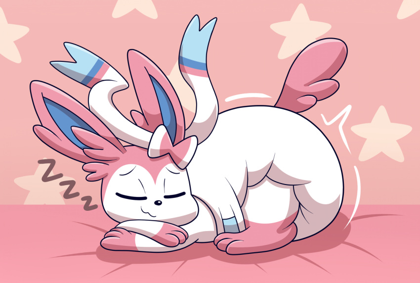 ambiguous_gender bow_(feature) diaper eeveelution eyes_closed feral generation_6_pokemon hi_res lying nintendo nyxiettenyxstar paws pokemon pokemon_(species) ribbons sleeping solo sound_effects sylveon vowelless vowelless_sound_effect zzz