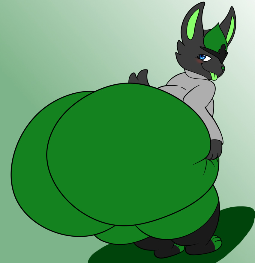 alvro anthro big_butt blush bubble_butt butt butt_focus butt_squish cinderace clothing fan_character fur generation_8_pokemon green_clothing green_tongue grey_body grey_clothing grey_fur hand_on_butt hi_res huge_butt hyper hyper_butt leggings legwear looking_at_viewer male nintendo pokemon pokemon_(species) reathe_(character) simple_background smile solo squish sweatshirt tight_clothing tongue tongue_out