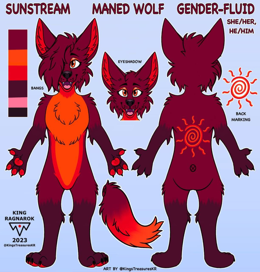 2d anthro artforsale canid canine canis commissionsopen digital_media_(artwork) eyestrain furry furryart furryfandom genderfluid hi_res invalid_tag kingstreasures mammal manedwolf model_sheet red wolf