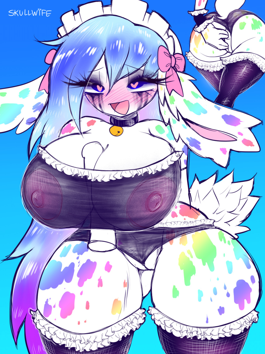 &lt;3 &lt;3_eyes ahegao anal anal_fingering anthro bell bell_collar big_breasts blue_hair blush bow_ribbon bra breast_play breasts clothing collar female fingering frilly frilly_clothing fur hair headgear headwear hi_res lace lagomorph legwear leporid long_ears looking_pleasured maid_uniform makeup mammal markings mascara mascara_tears multicolored_markings nipples open_mouth panties pukemilked rabbit rainbow_markings sex skullwife small_waist solo spots spotted_markings stockings tail tail_tuft thick_thighs thigh_highs titfuck translucent translucent_clothing tuft underwear uniform vaginal vaginal_fingering white_body white_fur wide_hips