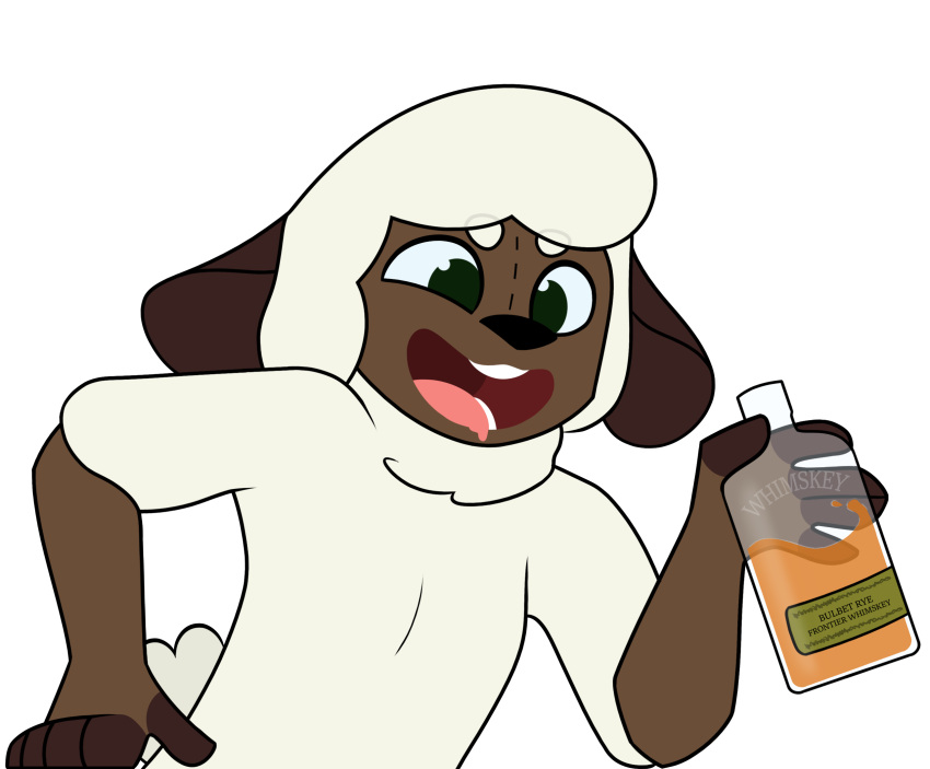 2023 alcohol alcohol_bottle alpha_channel animate_inanimate anthro beverage beverage_bottle black_nose bodily_fluids bottle bovid brown_body brown_fur canid canine canis caprine circle_eyebrows container digital_drawing_(artwork) digital_media_(artwork) domestic_dog drooling drunk eyebrows flat_colors fur green_eyes half-length_portrait hi_res holding_bottle holding_container holding_object hybrid living_plushie male mammal mishka_(sleepysheepy17) nude open_mouth open_smile pink_tongue plushie portrait reaction_image saliva sheep simple_background sleepysheepy17 smile solo substance_intoxication tail teeth tongue transparent_background whiskey whiskey_bottle white_body white_fur white_wool wool_(fur)