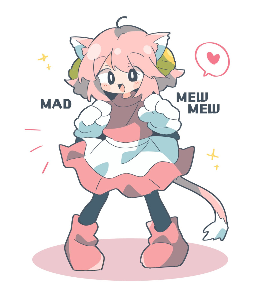 animal_ears asechiruk bell black_socks blush cat_ears cat_tail deltarune dress gloves heart highres mad_mew_mew maid open_mouth pink_dress pink_footwear pink_hair socks tail undertale white_gloves