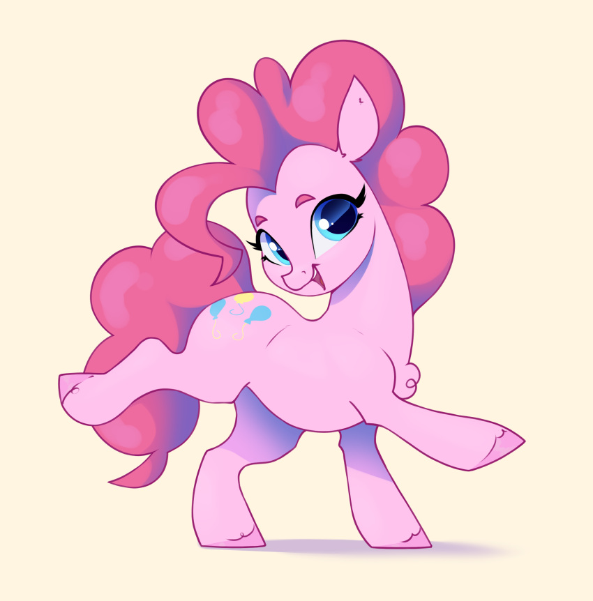absurd_res aquaticvibes blue_eyes chest_tuft cutie_mark earth_pony equid equine eyebrows eyelashes female feral friendship_is_magic fur hair hasbro hi_res hooves horse mammal mane my_little_pony pink_body pink_fur pink_hair pink_hooves pink_mane pink_tail pinkie_pie_(mlp) pony simple_background smile solo tail tuft