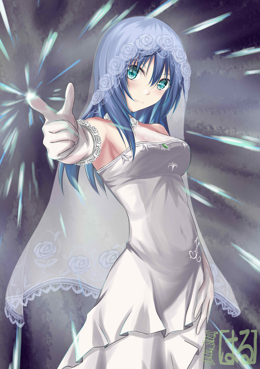 1girl absurdres blue_eyes blue_hair breasts closed_mouth gloves highres long_hair looking_at_viewer maria_traydor solo star_ocean star_ocean_anamnesis star_ocean_till_the_end_of_time