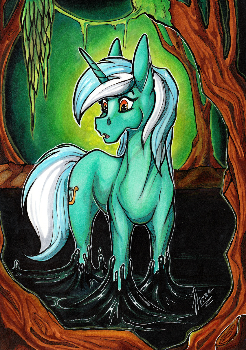 absurd_res cavern female feral friendship_is_magic hasbro hi_res huge_filesize lyra_heartstrings_(mlp) my_little_pony plant slime solo stirren stuck tree