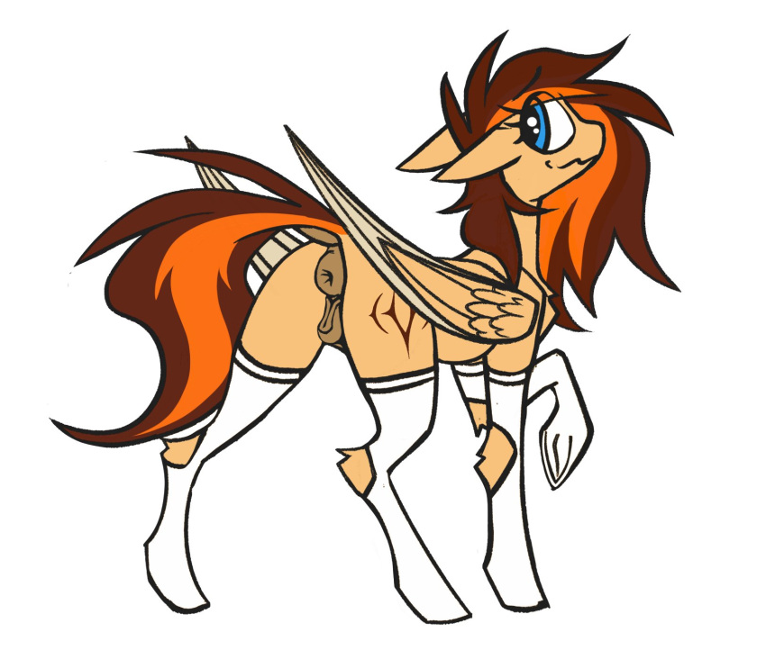 anatomically_correct anatomically_correct_genitalia anatomically_correct_pussy animal_genitalia animal_pussy anus blue_eyes butt chest_tuft clothing cutie_mark digital_media_(artwork) dock equid equine equine_anus equine_genitalia equine_pussy eyelashes fan_character feathered_wings feathers female fenixdust feral folded_wings fur genitals hair hasbro hi_res hooves leg_tuft legwear mammal mane multicolored_hair multicolored_mane my_little_pony pegasus puffy_anus pussy simple_background solo stockings tan_body tan_feathers tan_fur tuft two_tone_hair two_tone_mane two_tone_tail underhoof wavy_mouth white_background wings