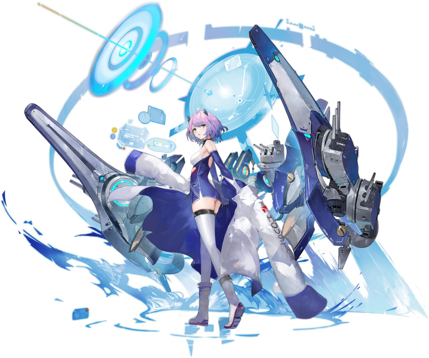 1girl animal_ears ankle_boots artist_request ass azur_lane bare_shoulders blue_dress boots breasts cannon cat_ears coat detached_sleeves dress from_behind full_body gradient_hair green_eyes hair_ornament highres houston_(azur_lane) houston_ii_(azur_lane) jacket long_sleeves looking_at_viewer looking_back machinery medium_breasts medium_hair multicolored_hair no_panties off_shoulder official_art open_clothes open_coat parted_lips purple_hair rigging short_dress skindentation skirt sleeveless sleeveless_dress sleeves_past_fingers sleeves_past_wrists solo standing strapless strapless_dress thighhighs thighs tube_dress turret upskirt white_coat white_footwear white_thighhighs zettai_ryouiki