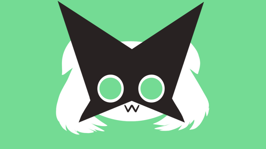 ambiguous_gender discord_(app) discord_logo felid feline fur generation_9_pokemon green_background green_eyes logo logo_parody mammal mask meowscarada nintendo owo pokemon pokemon_(species) simple_background smile solo unknown_artist white_body white_fur