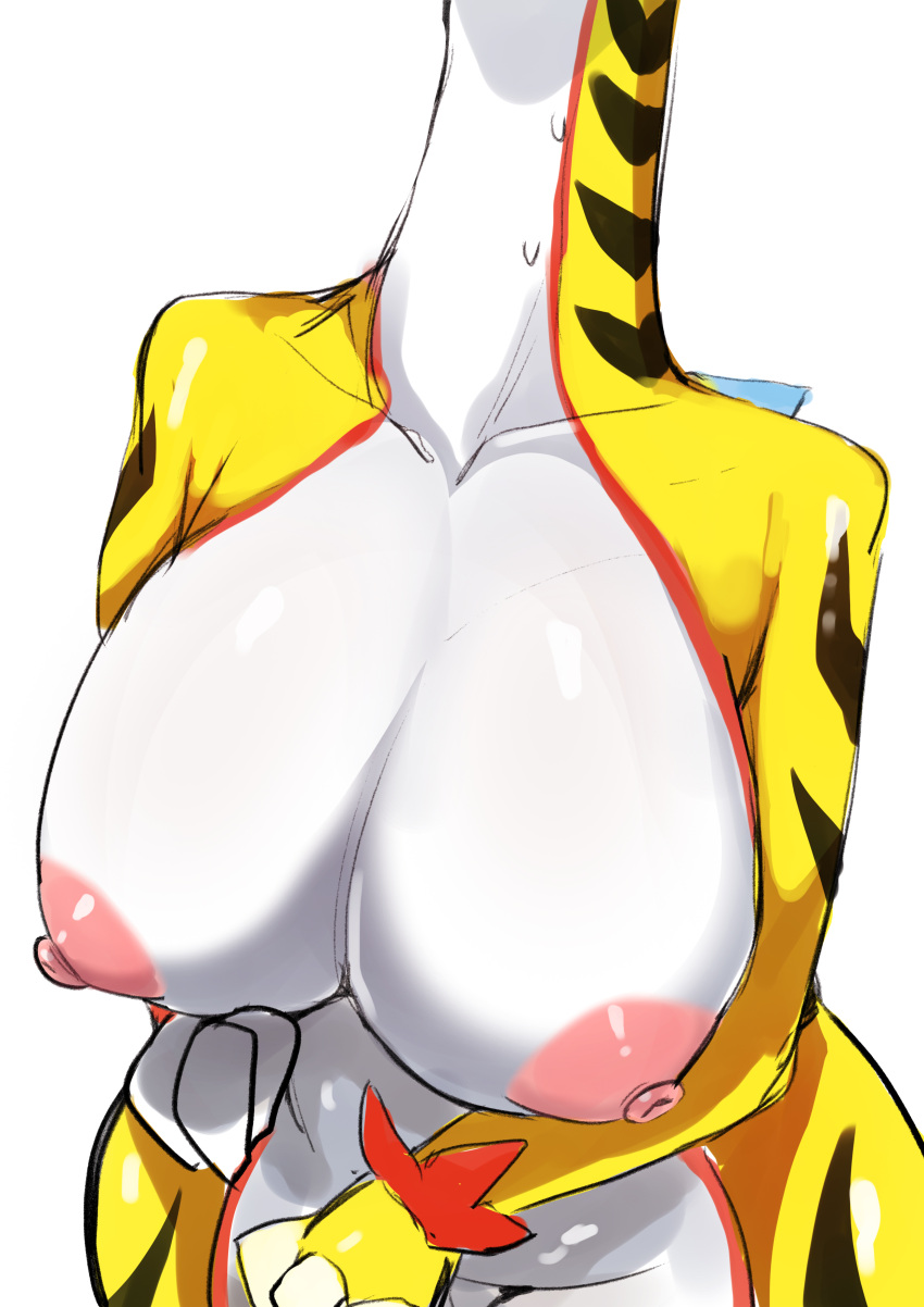 absurd_res anthro big_breasts breasts female generation_9_pokemon hi_res huge_breasts menyang multicolored_body nintendo nipples pokemon pokemon_(species) solo thick_thighs