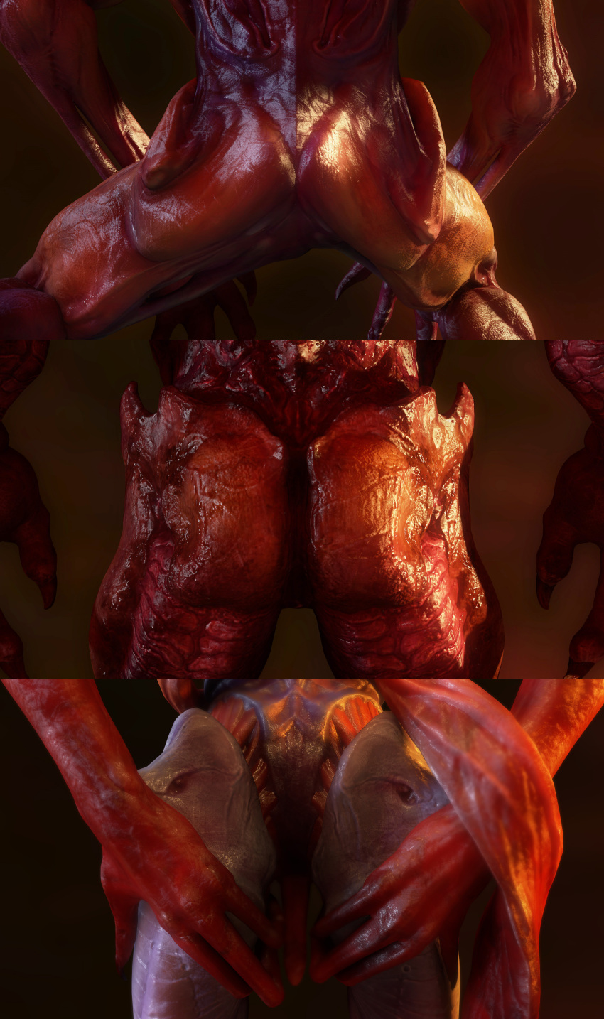 2019 3d_(artwork) absurd_res baron_of_hell blurred_background bodily_fluids butt butt_focus butt_shot demon digital_media_(artwork) doom_(2016) doom_(series) genitals helloanonmyoldfriend hi_res id_software imp_(doom) male monster multiple_images muscular muscular_male penis solo spread_butt spreading summoner_(doom) sweat sweaty_butt wings