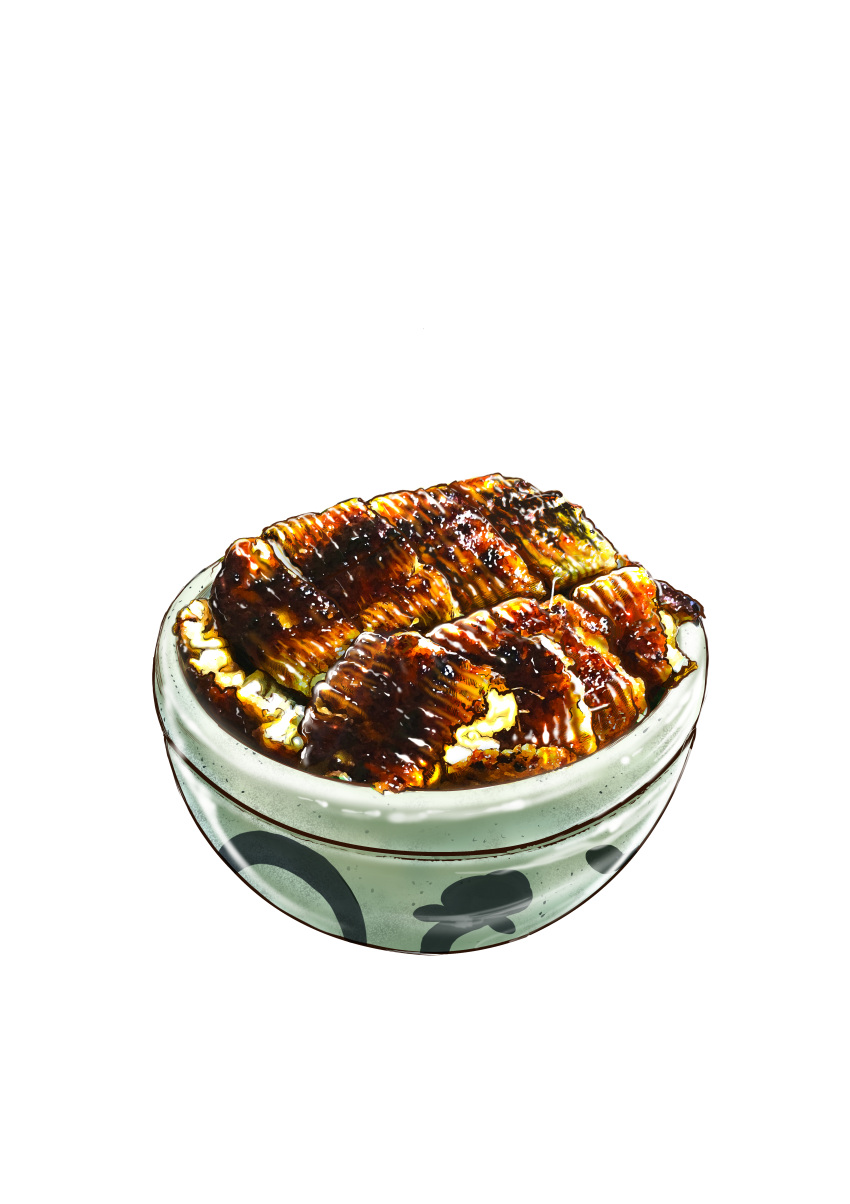 absurdres bowl eel fd375575 food food_focus highres no_humans original rice simple_background still_life white_background