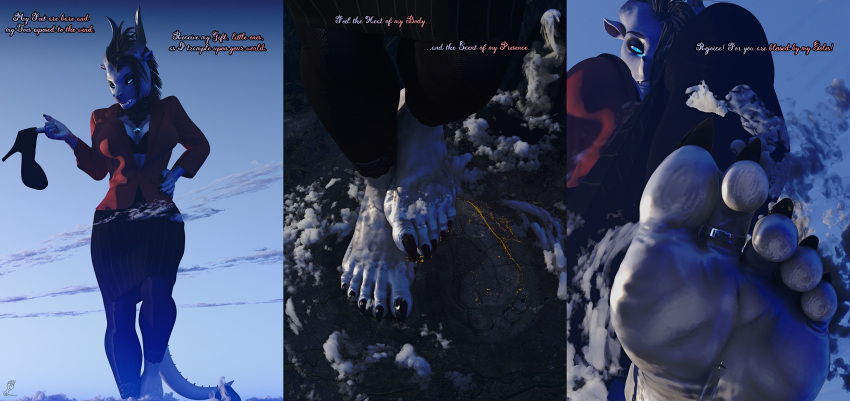 5_toes anthro biped claws digit_ring dragon drakhian feet female foot_fetish foot_play hi_res humanoid_feet jewelry low-angle_view macro plantigrade ring soles solo stomping toe_claws toe_ring toes
