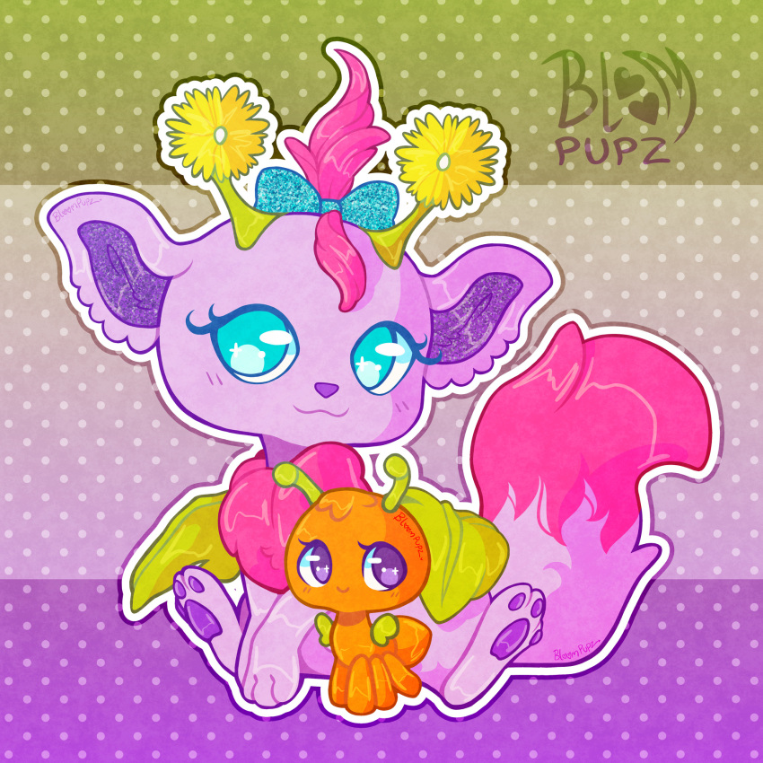 ambiguous_gender antennae_(anatomy) arthropod bloompupz duo fairy feral flower fluffy fluffy_tail hasbro hi_res insect littlest_pet_shop lps_2612 lps_2613 mammal paws plant sitting smile tail wings