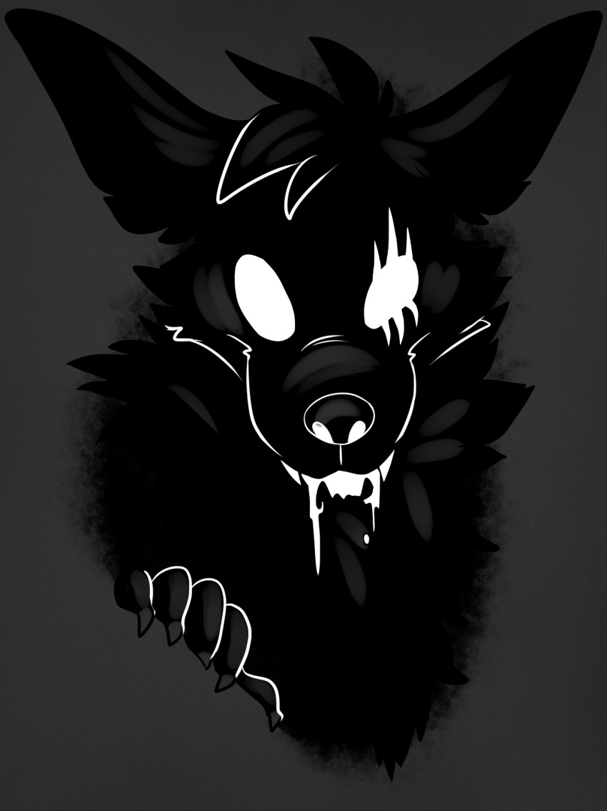 5_fingers anthro black_body black_nose bodily_fluids claws drooling eye_scar facial_scar fingers fluffy gulonine hi_res hybrid kangaroo macropod male mammal marsupial marten monochrome mustelid musteline ra'zim sable_(marten) sableroo saliva scar shadow shadow_creature starwolfskin teeth white_eyes zgf_art zgf_gaming