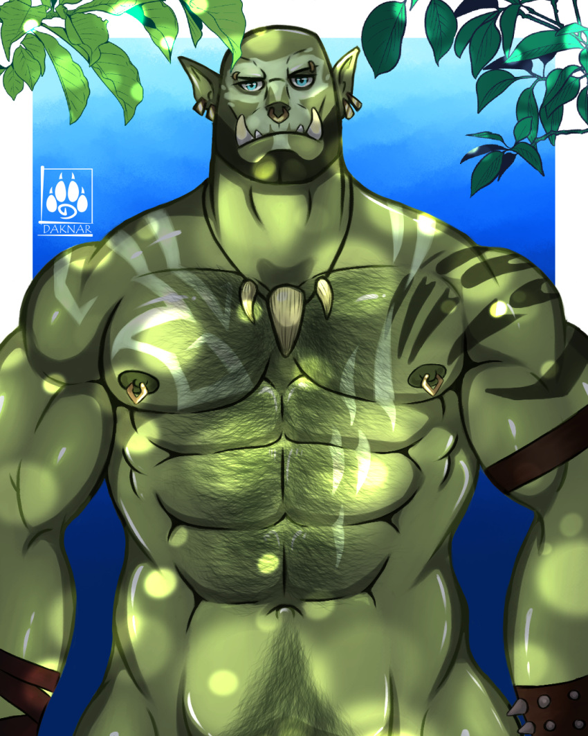barazoku daknar green_body green_skin hi_res humanoid male muscular muscular_male nude orc solo