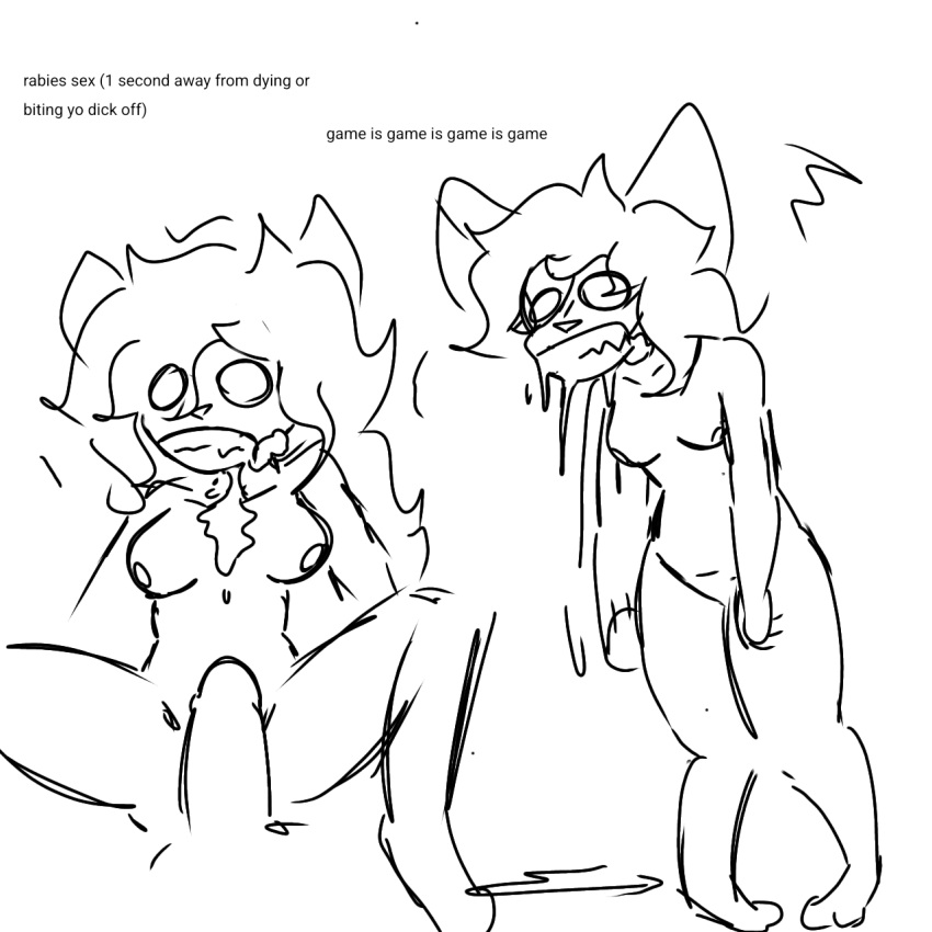 anthro bodily_fluids cursed_image drooling felid feline female feral foaming_at_mouth hi_res hob! ill male male/female mammal rabies saliva sketch