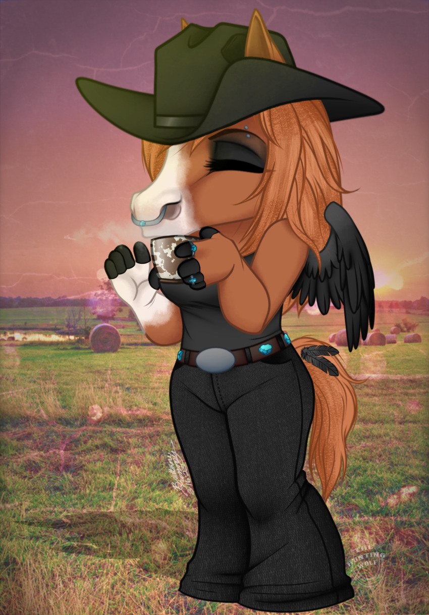 anthro bree ccowgirl chestnut equid equine female food fruit ginger hi_res horse mammal nut_(fruit) pinup plant pose solo thehuntingwolf western