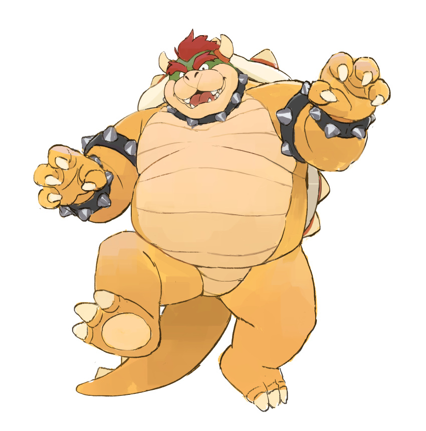 2023 3_toes 4_fingers absurd_res anthro belly big_belly biped bowser feet fingers hi_res humanoid_hands huynhduyad14 kemono koopa mario_bros nintendo overweight scalie simple_background solo toes white_background