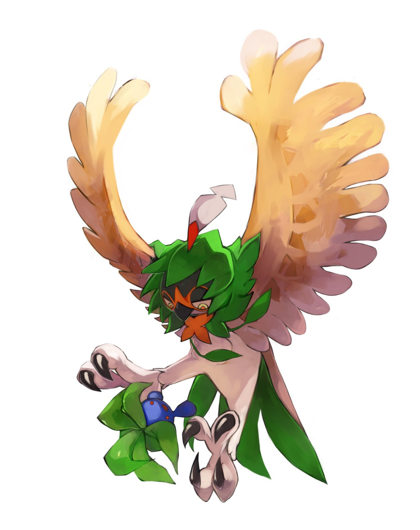 beak bird commentary_request decidueye feathers gara_(qbeuxvii22) green_feathers highres hood no_humans oddish open_mouth owl pokemon pokemon_(creature) pokemon_(game) pokemon_rgby pokemon_sm red_eyes simple_background talons white_background wings