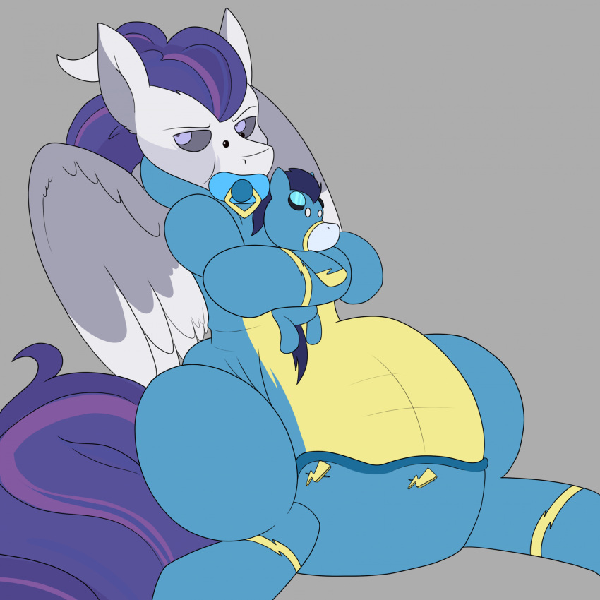 1:1 burritokitten clothed clothing diaper diaper_fetish diaper_under_clothing dread_(oc) equid equine fan_character friendship_is_magic hair hasbro hi_res male mammal my_little_pony object_in_mouth pacifier pacifier_in_mouth pegasus plushie purple_hair soarin_(mlp) wearing_diaper wings wonderbolts_(mlp)