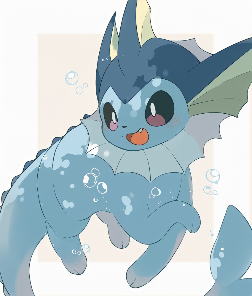 2022 3_toes :3 black_eyes black_nose blue_body blue_skin blue_tail border bubble colored cute_fangs digital_media_(artwork) ear_fins eeveelution fangs feet feral fin frill_(anatomy) front_view full-length_portrait generation_1_pokemon head_fin hi_res kemono long_tail looking_at_viewer mammal marine membrane_(anatomy) membranous_frill monotone_tail multicolored_body multicolored_skin neck_frill nintendo no_sclera open_:3 open_mouth pokemon pokemon_(species) portrait pupils quadruped ron_h0404 shaded simple_background solo swimming tail tail_fin tan_background teeth three-quarter_view toes tongue two_tone_body two_tone_skin underwater vaporeon water white_border white_pupils