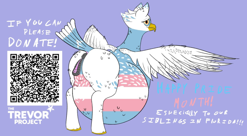 accipitrid accipitriform anatomically_correct anatomically_correct_genitalia animal_genitalia anus avian bird butt donation eagle equid equine equine_genitalia eris_(legends_of_chima) female feral genitals hasbro horse hybrid hyper hyper_pregnancy lgbt_pride looking_at_viewer looking_back mammal markings my_little_pony obese overweight politics ponification pony pregnant pride_color_flag qr_code raised_tail rear_view solo tail the_trevor_project veiled_lioness wings